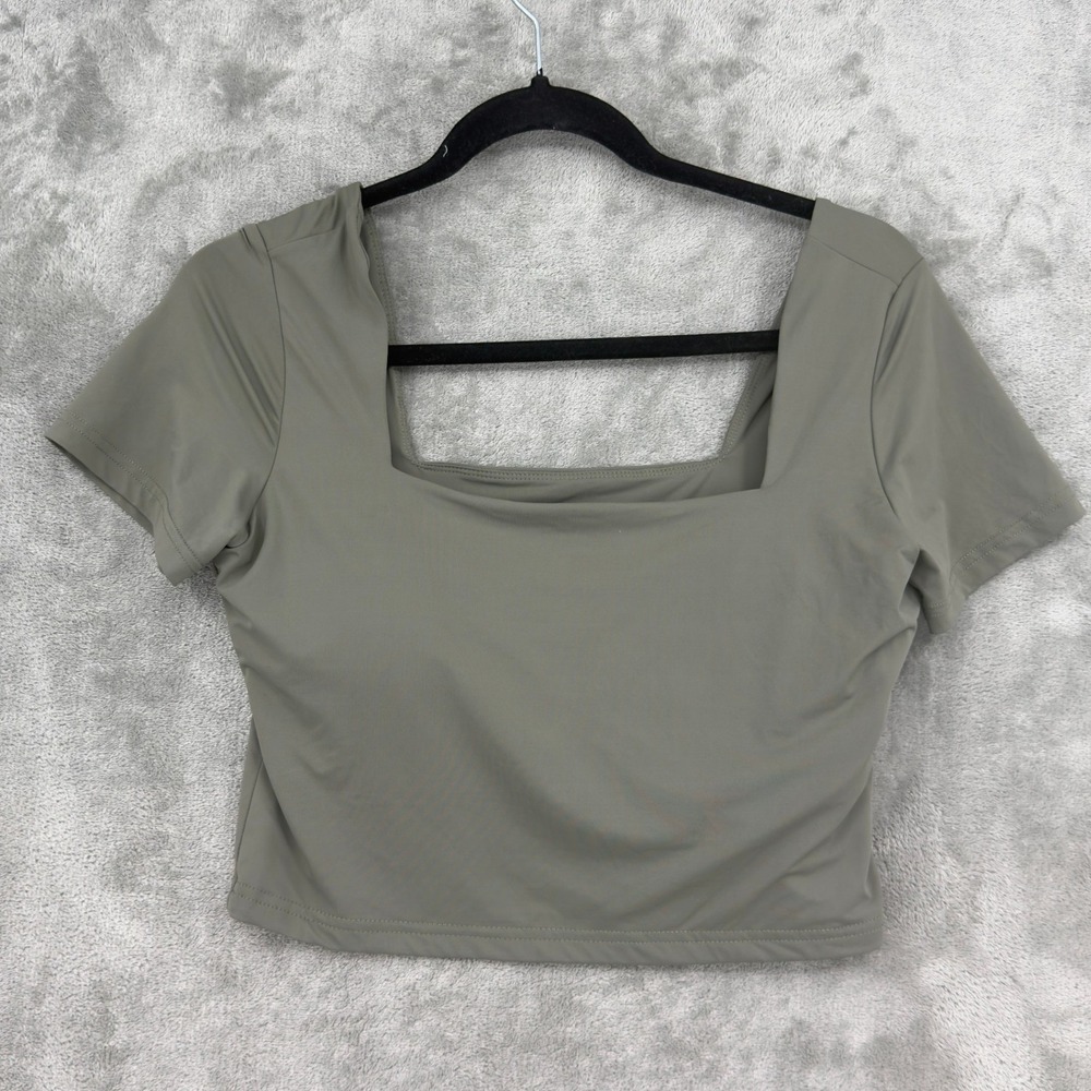 Klassy Network Top Womens Size XL Olive Green Square Neck Brami Cropped Bodycon